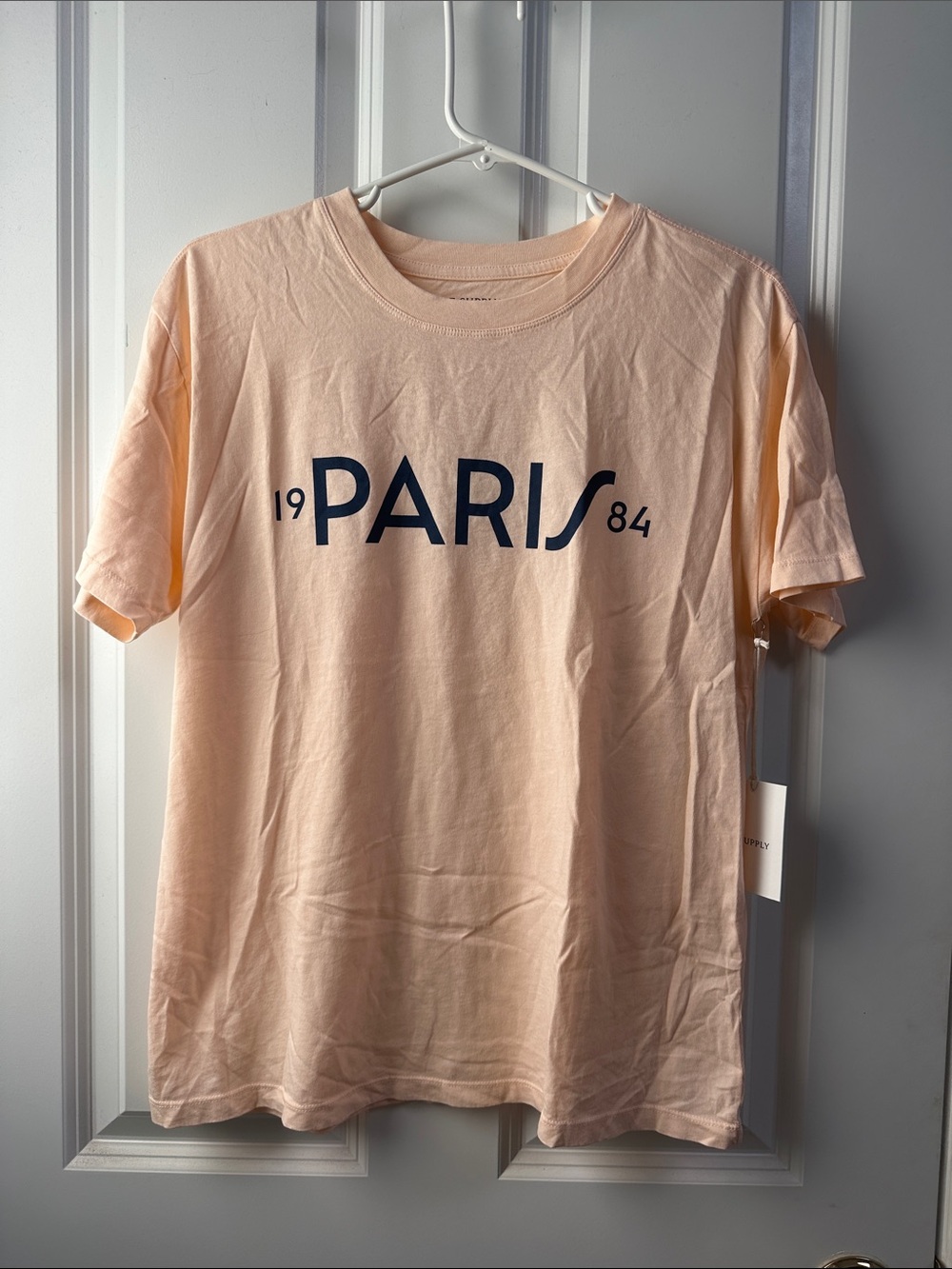 Z Supply Peach Tee with Navy 'PARIS' Print